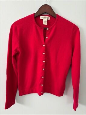 Jones New York Cashmere Cherry Red Button-Up Crewneck Cardigan